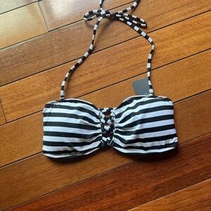 Black and White Striped Bikini Top